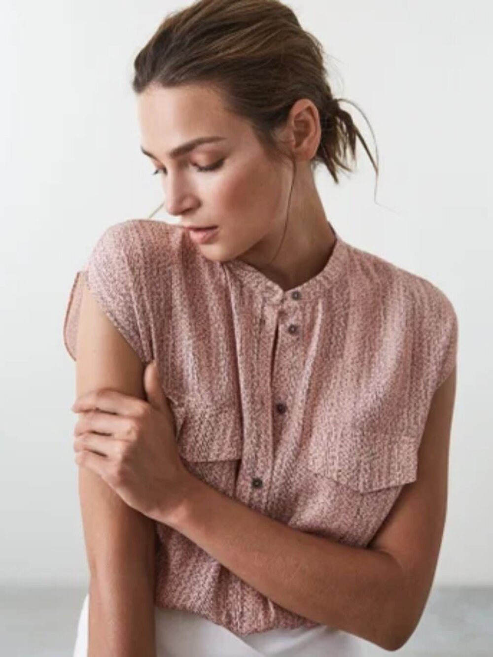 REISS Arabella Printed Blouse – Pink Painterly Abstract Print US 0 /UK 4
